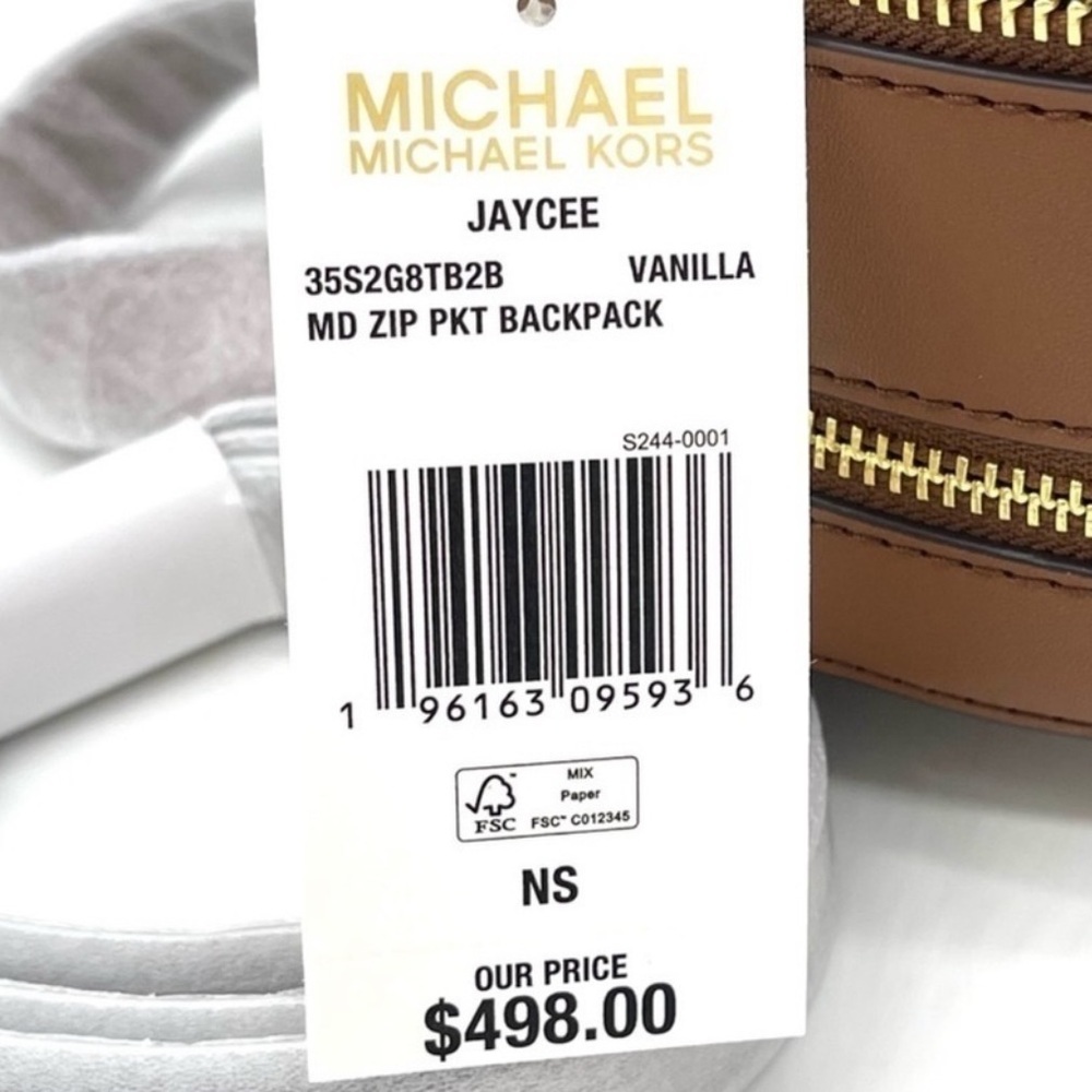 Michael Kors Jaycee Medium Zip Packet Backpack Vanilla/Brown - Picture 11 of 11